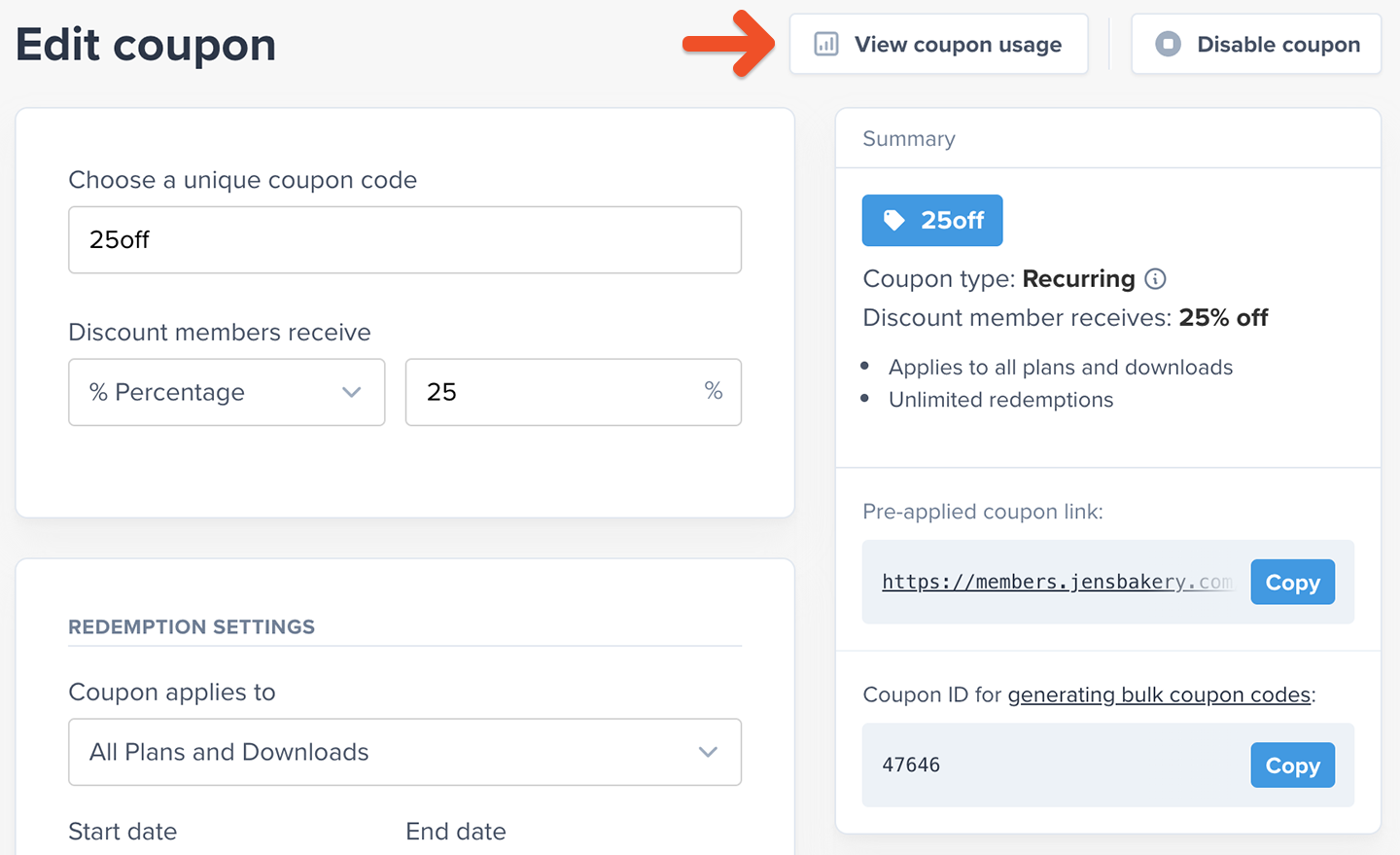 Access coupon usage