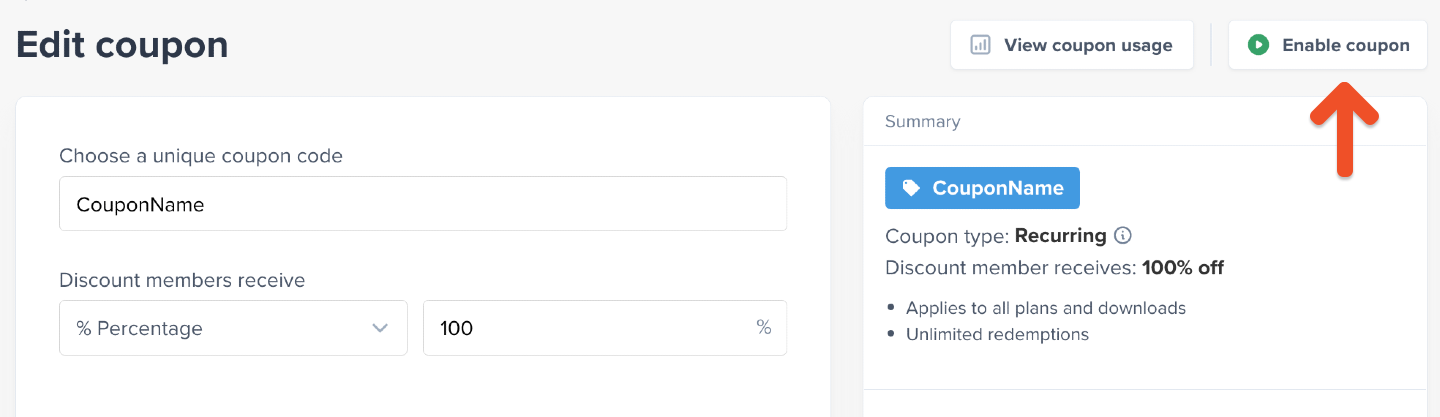 Enable coupon