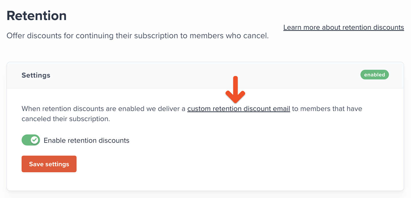 Retention discount email link