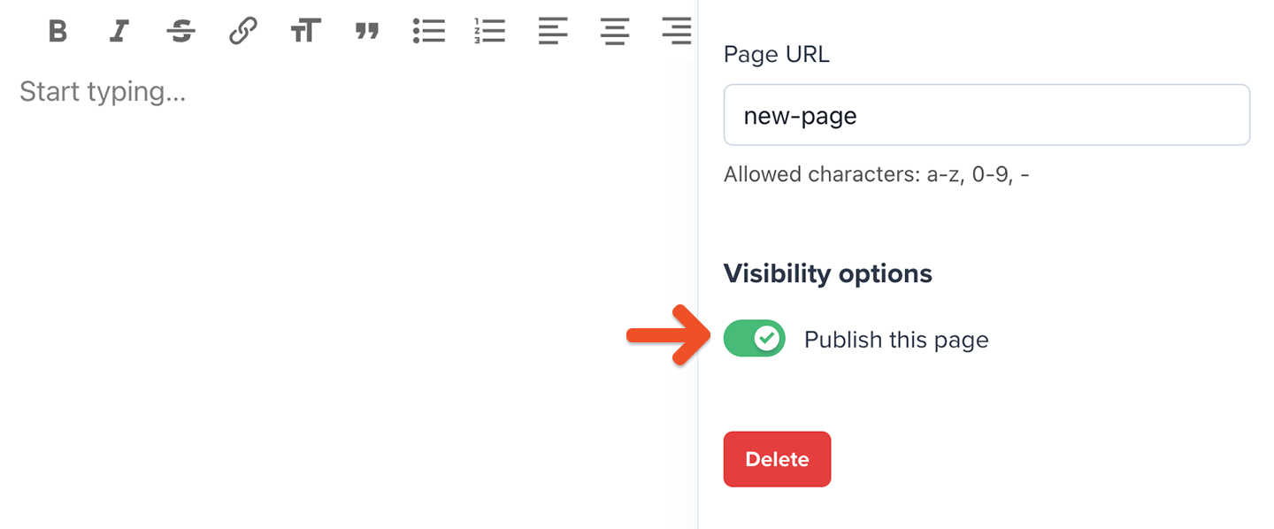 Publish page via page settings