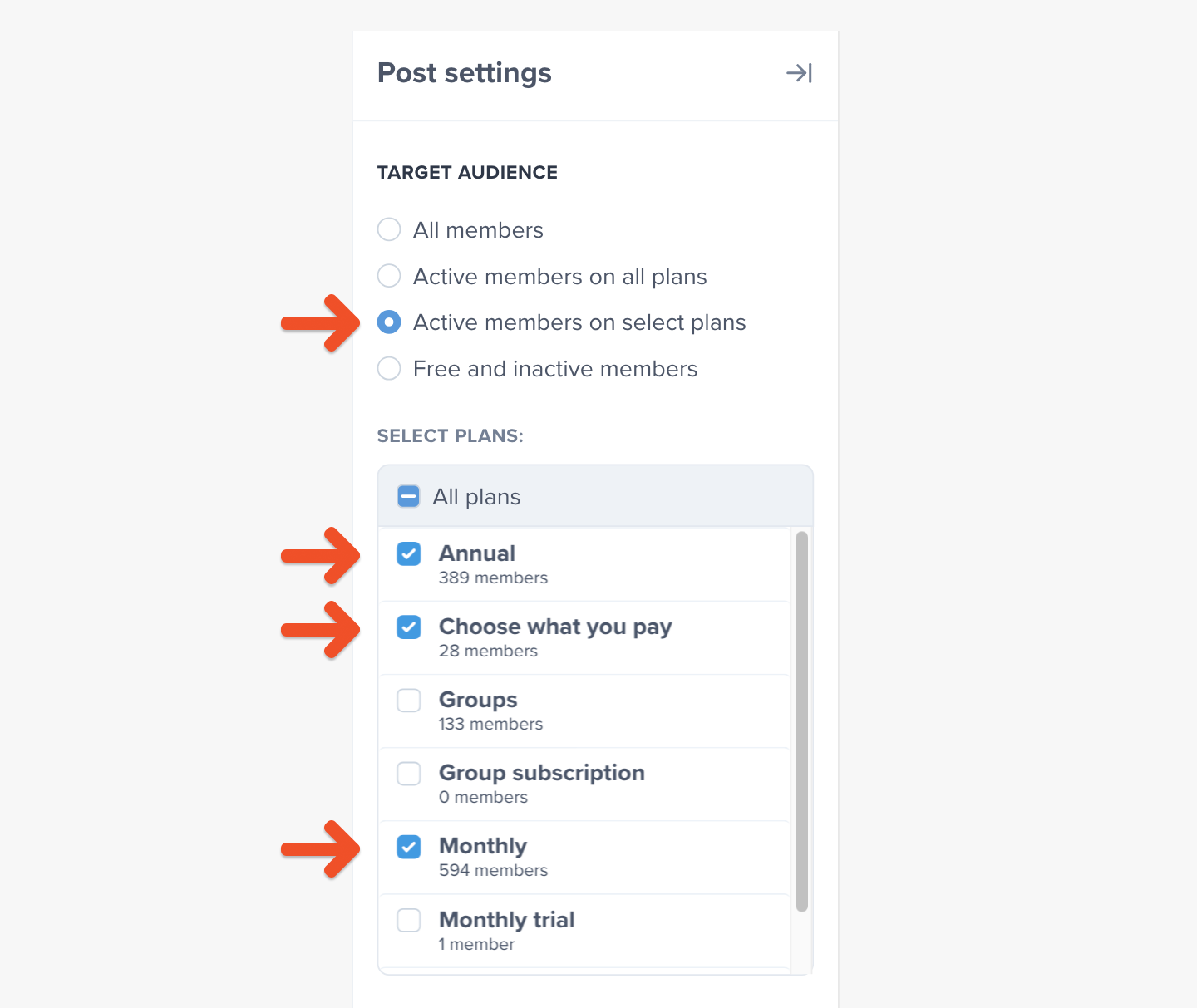 Post audience — select plans