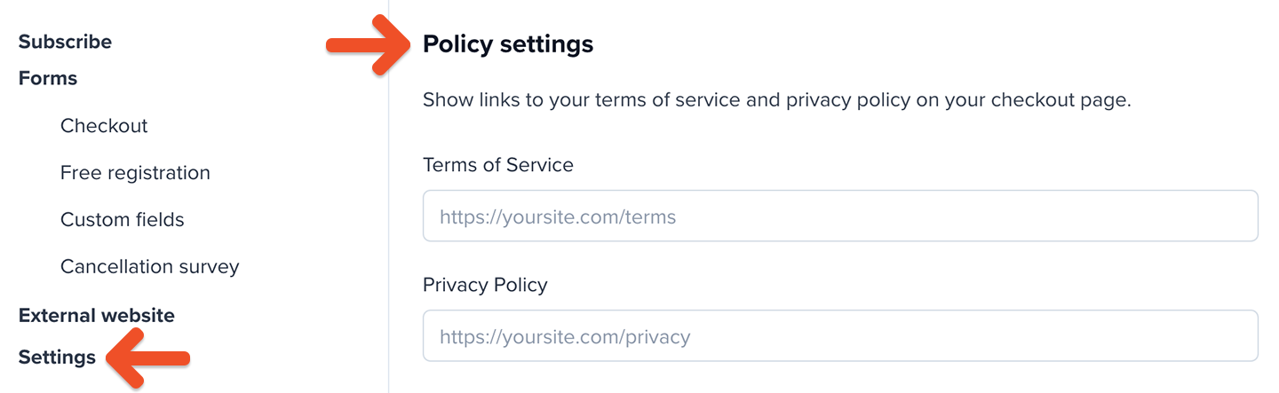 Display TOS and privacy policy