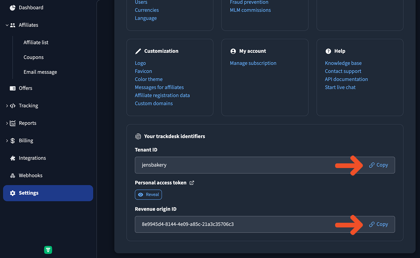 Tenant ID and Revenue Origin ID