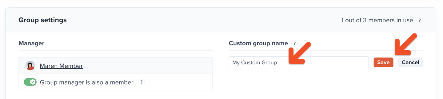 Customize group name save