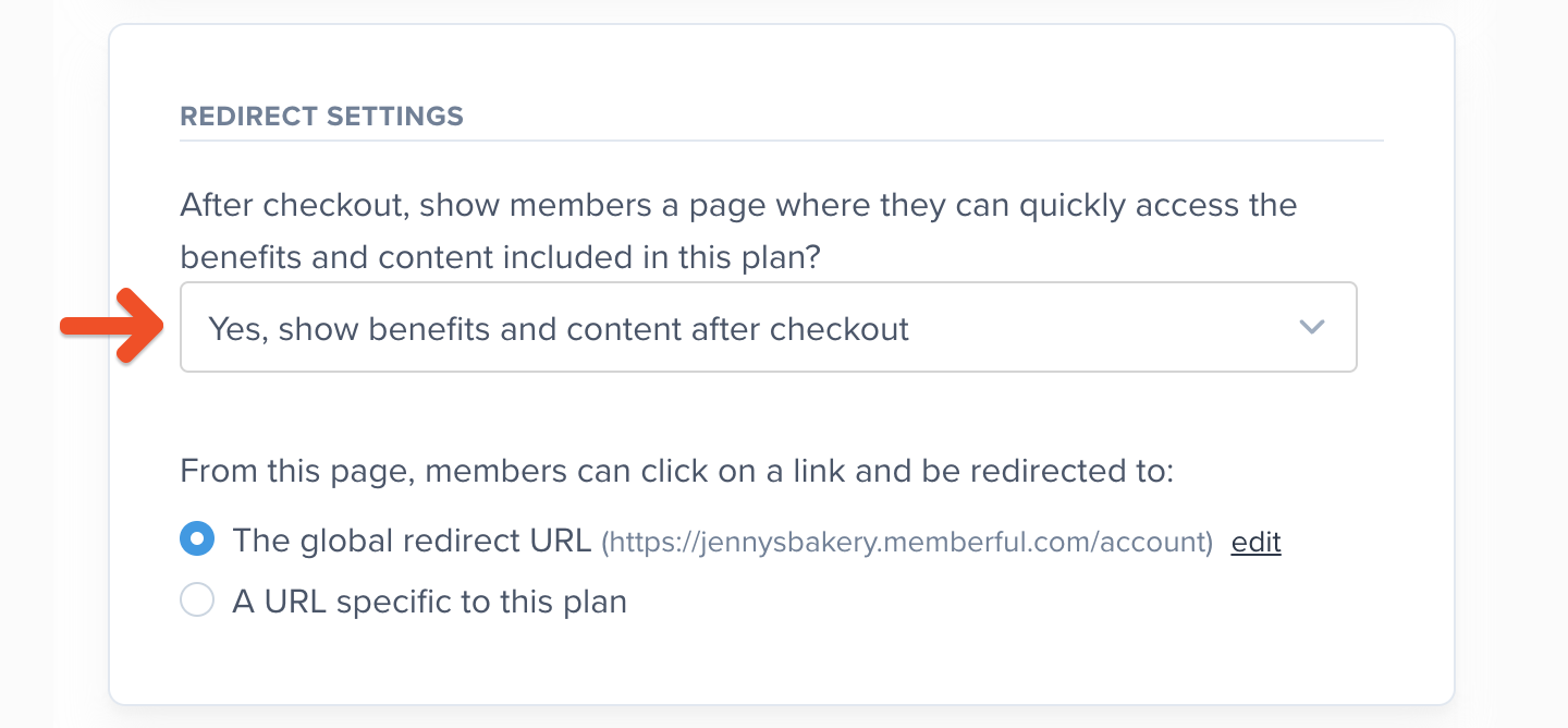 Setting the redirect settings an individual plan