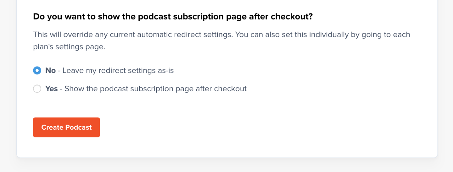 Setting the redirect settings for all selected plans