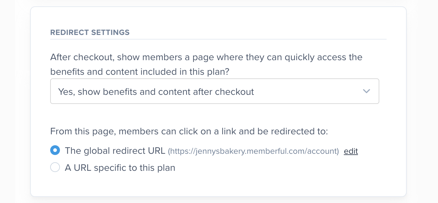 Plan Redirect Settings