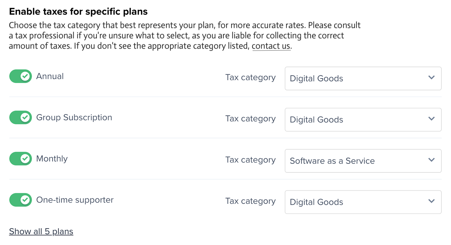 Select which plans to tax