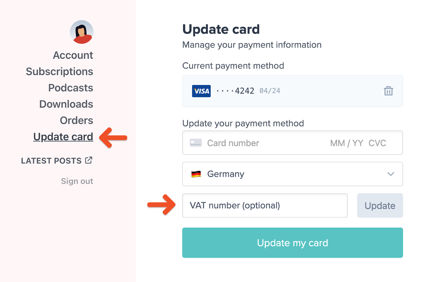 Update Tax or VAT number